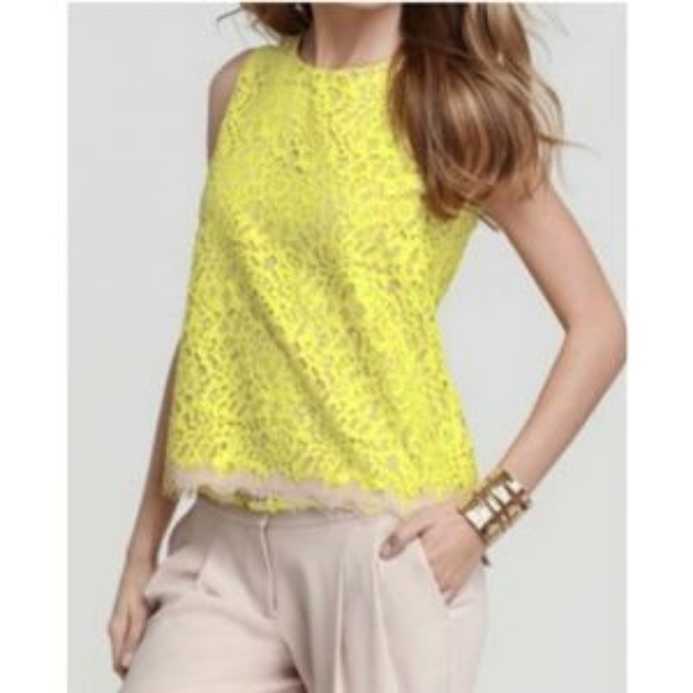 Ann Taylor Yellow Lace Tank Top, Size 2